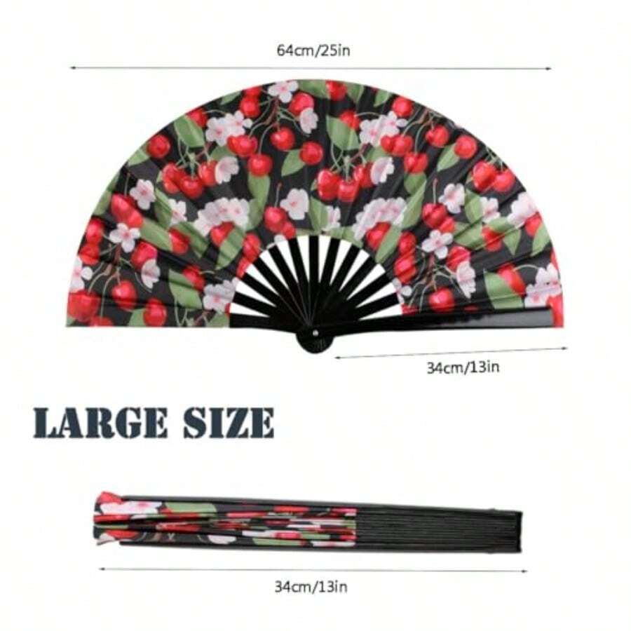 Abanico de mano plegable grande para hombres y mujeres abanico de Rave Popping para baile de línea abanico chino de Kung Fu Tai Chi abanico de mano clásico plegable para baile - Cereza - Ver 1