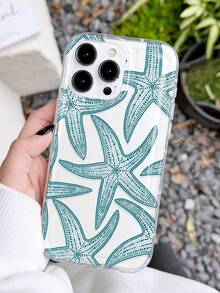 1pc Fresh Ocean Style Starfish Polka Dot & Line Pattern Anti-Slip Transparent Air Cushion Phone Case Compatible With Iphone 11/12/13/14/15/16/17 Pro Max - Multicolor - View 2