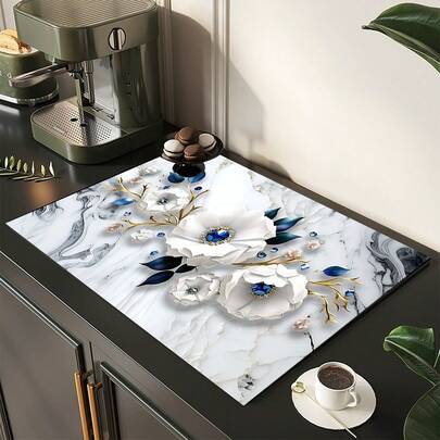 1pc Gemstone Flower Absorbent Drying Mat, Kitchen Decor Coffee Machine Mat, Handmade Coffee Pot Draining Pad, Kitchen Floor Mat, Dining Table Mat, Kitchen Counter Dish Drying Mat, Breakfast Mat, Heat-Resistant Anti-Slip Draining Mat, Diatomite Draining Mat, Hides Stains, Super Absorbent Kitchen Mat, Easy To Clean Dish Rack Mat, Suitable For Kitchen, Dining Table, Coffee Shop, Bar, Holidays, Parties, Home Decor, Holiday Gifts