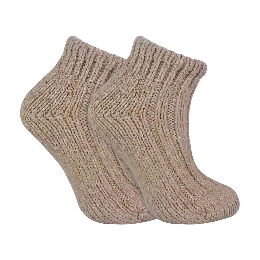 Sock Snob Sock Snob - Ladies Chunky Knit Winter Warm Ribbed Low Cut Wool Blend Ankle Boot Socks - Oat - View 1