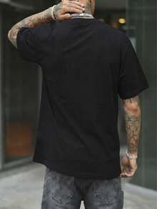Men's Casual Versatile Minimalist Printed Short Sleeve T-Shirt - Black - View 2