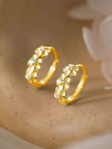 1 Par de Brincos de Argola Floral Doce de Prata Esterlina 925, Brincos Florais Delicados de Design Único e Versátil, Brincos Refrescantes - flores - Visão 8