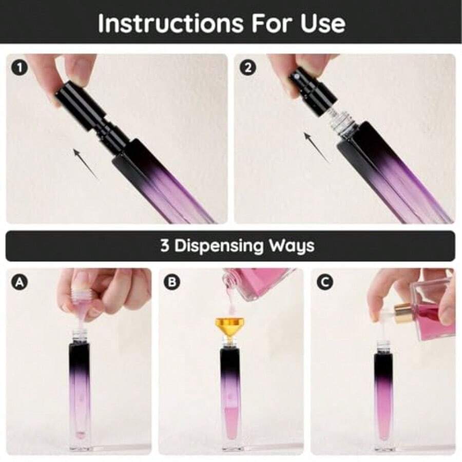 5 botellas de perfume vacías de spray de vidrio de 0.25 onzas atomizador de viaje recargable - Morado Ámbar Azul Rojo Verde - Ver 1