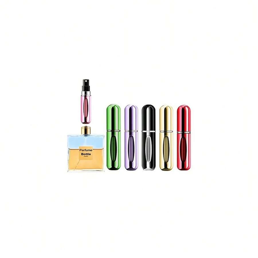 Portable Mini Perfume Atomizer Bottle, Atomizer Perfume Spray, Scent Pump Case, Refillable Travel (5ml, 5 Pack) (Purple, Gold, Gre1en, Red, Black) - Purple - 查看 1