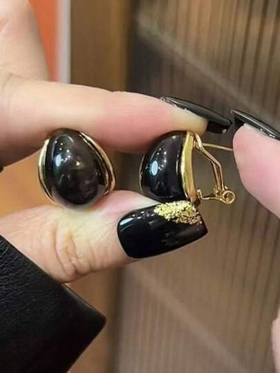 1 Pair Luxury Ink Watercolor Teardrop Hoop Earrings, Fashionable And Versatile