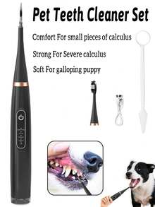 1pc Black Pet Dog Teeth Cleaning Set, USB Rechargeable Dog Teeth Cleaner, Pet Ultrasonic Tartar Remover, Dog & Cat Dental Cleaning Tool, Portable Electric Toothbrush, Pet Daily Oral Care Supplies - Multicolor - View 2