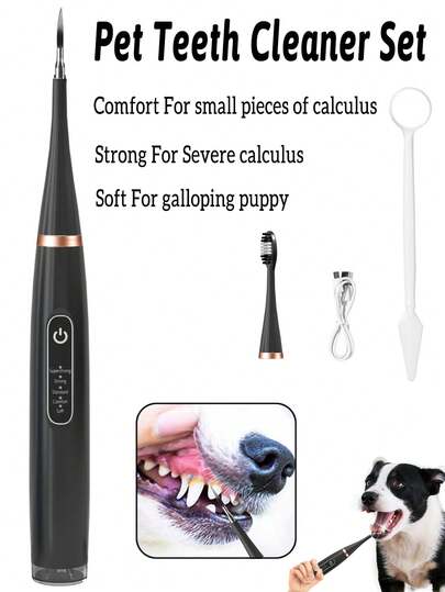 1pc Black Pet Dog Teeth Cleaning Set, USB Rechargeable Dog Teeth Cleaner, Pet Ultrasonic Tartar Remover, Dog & Cat Dental Cleaning Tool, Portable Electric Toothbrush, Pet Daily Oral Care Supplies