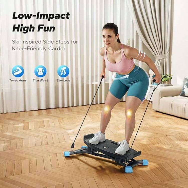 4-In-1 Balance Board Stepper, Sliding Stepper With Resistance Bands, Ski Board And Balance Trainer, Quiet Mini Stepper For Home Workouts, LCD Display, 200kg Load Capacity, Compact And Portable Design (Black) - 黑色 - 查看 7