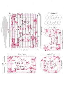Pink Bow Bathroom Set - Relaxing Theme Design, Includes Shower Curtain, Bath Mat, Toilet Seat Cover And Non-Slip Bathroom Mat, Adding Sweet And Comfortable Atmosphere To The Bathroom - A - View 4