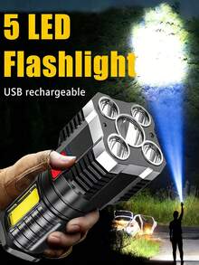 2pcs/1pc Rechargeable 5/4 LED Flashlight, Ultra Bright Tactical Headlamp, Battery Level Indicator, Waterproof Design, Suitable For Camping, Hiking And Emergency Situations. - L-29 - 查看 2
