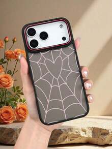 透明マットTPU + アクリル作る 17/16/15/14/13/12/11電話でケース、滑りやすいり止まりめ＆指紋防止、ゴシックスタイルのハートウェブパターン - バレエピンク - チェックする 3