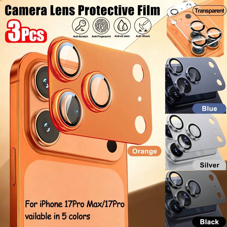 CASECOPS 适用于 17 Pro Max 和 17 Pro 的 3 片原装彩色金属相机镜头保护膜，5 种颜色可选。采用 AR+AF 高品质 9H 硬度钢化玻璃制成，防油、防刮、防指纹、防尘，全覆盖，安装无气泡、无灰尘，为智能手机摄像头提供全方位保护。更多颜色可选，时尚设计，耐用保护壳，适合智能手机用户和摄影爱好者，是生日、送给家人和朋友的理想礼物。