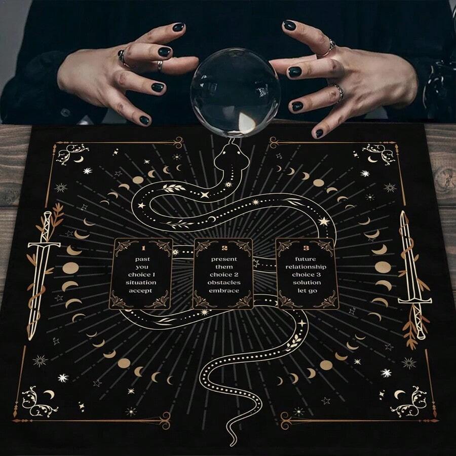 1PC Party Games & Activities Mystic Snake And Crystal Designs Tarots Tablecloth Flowers And Moon Phase Altar Cloth Board Game Fortune Vintage Astrology Oracle Card Pad Game Home Decor - Witchy Cloth Suitable For Tarot Readings - Multicolor - View 1