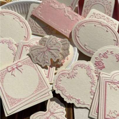 30 Sheets Of Retro Embossed Relief Printing Thickened Cowhide Specialty Paper Memo Pad With Floral Bow Detail Frame, Ins Style, Writable Note Card For Journal Decoration, Craft Paper Back To School