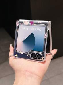 1pc Fashionable And Simple Frosted PC Material Cute Bow Bear Element Folding Phone Case, Can Protect And Prevent Falling: SamsungGalaxy Zflip 3/Zflip 4/Zflip 5/Zflip 6/Zflip 7/ Razr 50 Ultra/ Razr 60 Ultra/ 60/ Razr 50/Galaxy Z Flip7 FE - Clear - View 4