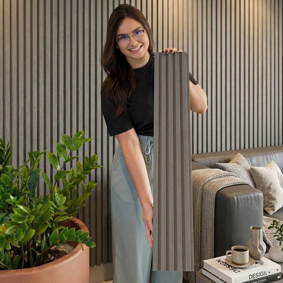 Versatile Self-Adhesive Slatted Panel Wall Covering Premium MDF Slatted Panels - Nardo Grey - 查看 1