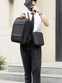 Functional Backpack, School Backpack, Useful 3-Piece Set, Office Backpack, Stylish Bag, Business Laptop Backpack - Black - View 2