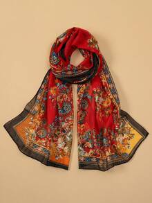 1 chiếc khăn voan chiffon in họa tiết hoa văn Paisley thanh lịch dành cho nữ, thoáng khí, mỏng nhẹ, kiểu dáng cổ điển, thích hợp để sử dụng hàng ngày. - Đỏ - Xem 3
