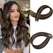 22 Inch High Quality Synthetic Fiber Natural Black & Golden Highlight Seamless Invisible Hair Extension For Women, Daily Use - Multicolor - View 11