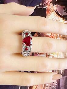 一套时尚锌合金心形情侣戒指，男士不锈钢订婚结婚珠宝礼物，适合情侣，耐用时尚的珠宝配饰，适合求婚和婚礼，完美搭配情人节情侣戒指 - 彩色 - 查看 5