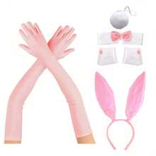 5-Piece Women's Bunny Set, Bunny Girl Outfit Combination, Including Collar, Cuffs, Tie, Bunny Ear Headband, Bunny Tail, And Fishing Net Gloves, Perfect For Role-Playing Parties, Birthday Parties, And Holiday Parties. - Multicolor - View 2