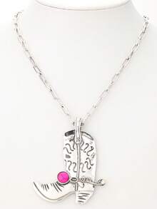 1件西部乡村风格仿珍珠CCB牛仔靴和绿松石吊坠项链 - 項鍊 - 查看 3