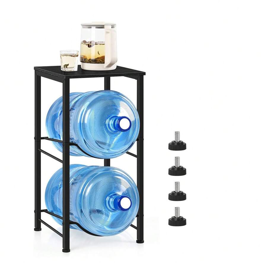 5 Gallon Water Bottle Holder Rack 2 Tier Water Jug Holder Stand With Storage Shelf, 2 Slots 5 Gal Water Cooler Jug Rack For Home, Office, Garage Organizer - 黑色 - 查看 1