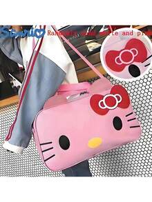 SANRIO 1个3D可爱猫脸印花手提包，粉色、黑色、红色和绿色可选。可拆卸可调节肩带，可手提或肩背。大容量，采用优质涤纶面料，拉链封口。时尚可爱的少女风背包，适合旅行、上学、上班和日常使用。旅行包、行李包、手提袋、健身包、登机包、周末旅行包，轻便耐用，是户外度假和夏季旅行的必备单品。 - 彩色 - 查看 4