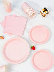 Light Pink Disposable Plates, Napkins, Cups - 8 Guest Party Supplies Set, Suitable For Birthday, Wedding, Theme Party, Family Picnic - Multicolor - View 5