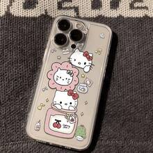 Sanrio 1 pieza Funda de teléfono transparente con estampado lindo de gato KT cereza - transparente - Ver 2