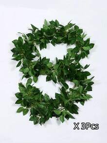 3/2/1件 6.6英尺人造玫瑰叶藤蔓，绿色仿真悬挂花环，丝绸仿真花茎，人造悬挂绿植藤蔓，适用于婚礼、家居、户外派对装饰、仿真植物、秋季卧室装饰、房间、书桌、花园装饰、房间装饰、生日毕业礼物 - 綠色 - 查看 7