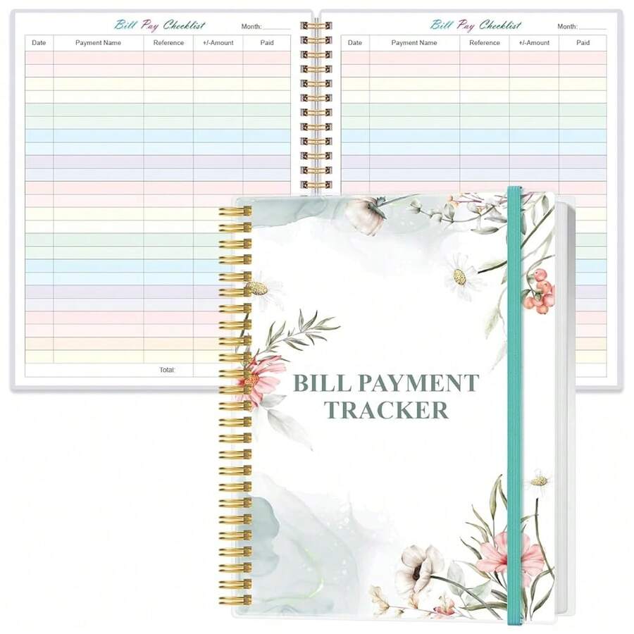 Bill Tracker Notebook - Monthly Bill Organizer & Planner For Personal Budgeting Financial, Monthly Bill Payment Checklist, 8.5\ X 11\, Pink Flowers - PinkFlowers - View 1