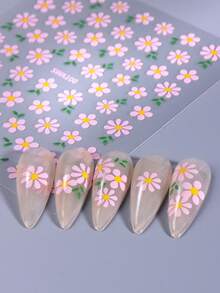 3pcs/Set Spring Daisy Flower Nail Stickers, 3D White, Blue, Pink Daisy Pattern, Spring Easter DIY Nail Art Decals, Women Nail Accessories Nails - Multicolor - View 7