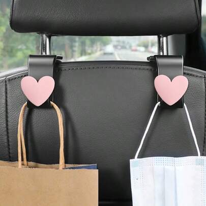 2 piezas Ganchos creativos con forma de corazón para reposacabezas de coche, organizadores de almacenamiento para el coche para colgar bolsas, carteras, bolsas de la compra, paraguas