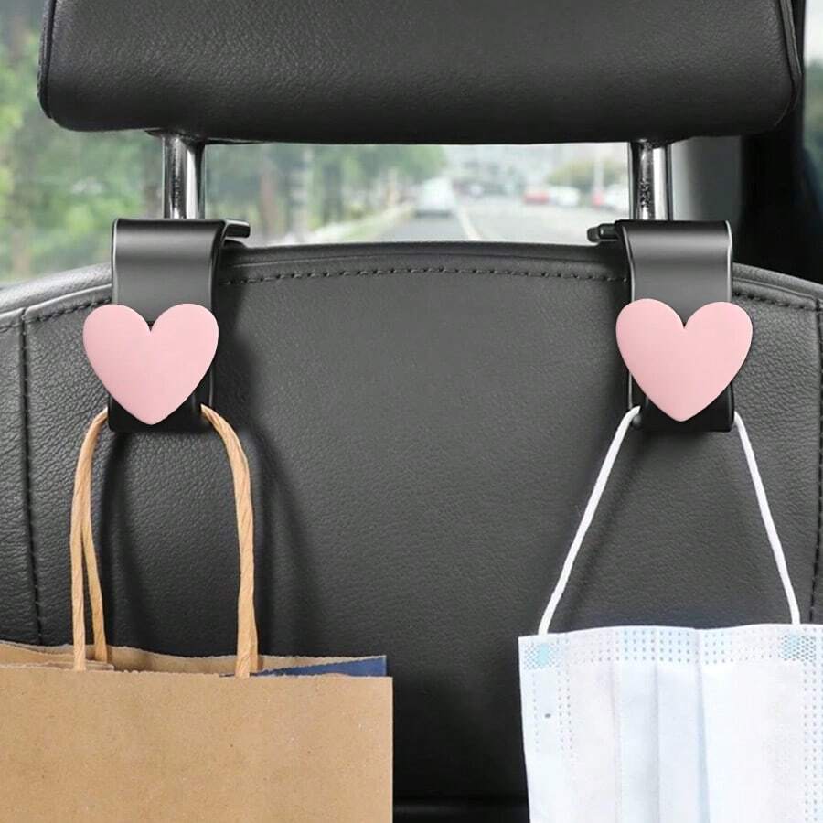 2 móc treo đầu ghế ô tô hình trái tim sáng tạo, móc treo đồ trên ô tô cho túi xách, ví, túi mua sắm, ô dù - Nhiều màu - Xem 1