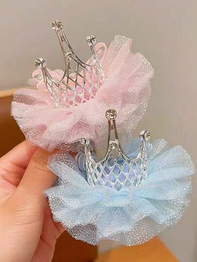 1 chiếc kẹp tóc hình vương miện công chúa màu hồng, đính đá lấp lánh, phụ kiện dễ thương cho bé gái, thích hợp sử dụng hàng ngày.