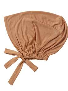 1pc Women's Fashionable Solid Color Elastic Drawstring Hooded Headscarf, Versatile Neck Scarf Suitable For Daily Wear,Beach,Holiday,Accessories,Travel Essential - Camel - View 9