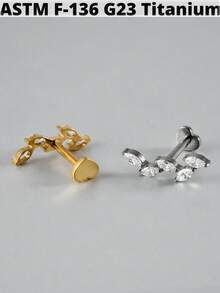 1件装 Cz 叶子 G23 纯钛耳骨耳钉 16G 内螺纹锆石蝴蝶耳廓耳屏穿刺饰品 - 如圖 - 查看 7