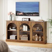 LITTLE TREE Media Console With Storage Cabinets, Farmhouse TV Stand For 65 Inch TVs, Rustic Brown Entertainment Center For Living Room - Brown - View 4