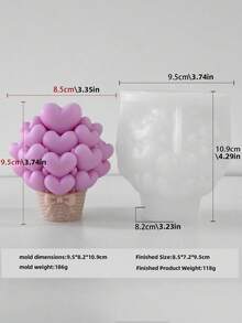 愛心主題花籃蠟燭矽膠模具，包含玫瑰花盆、愛心泡泡手工皂模具，適用於手工香氛蠟燭、樹脂、石膏 | 精緻 3D 設計，易脫模，保留紋理，適合情人節、女性節、朋友生日及居家裝飾 - 心圓柱蠟燭模具 - 查看 9