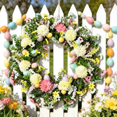 Easter Egg Wreath, Spring Floral Vine Wreath, Home Wall Door Hanging Decor