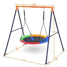 Columpio Platillo Exterior para Niños 45 Pulgadas con Bastidor Metálico, Juego de Columpio Platillo 440lbs Resistente con Bastidor en Forma de A y Cuerdas Regulables | Columpio Redondo de 1 Asiento para Patio, Zona de Juegos y Parque - Azul - Ver 2
