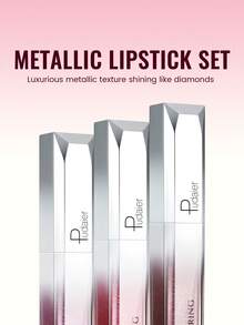 Pudaier 3pcs Metal Diamond Lip Gloss Set - Sparkling Shine, Smooth Application, Long-Lasting Color & Moisturizing, Charming Metallic Luster - 3PCS SET - View 4