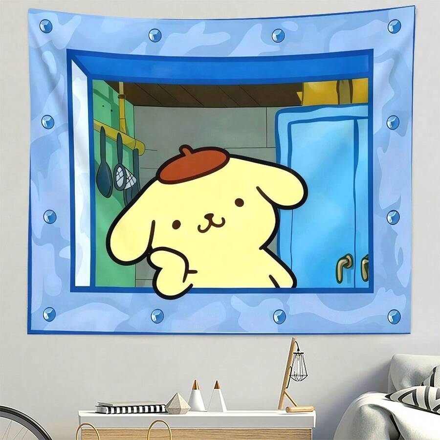 1 pieza Tapiz de Hello Kitty de Sanrio, tapiz de dibujos animados para decoración de pared, colgante de tela para dormitorio - Multicolor - Ver 1