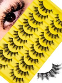 '热门'10对仿貂毛假睫毛，自然蓬松3D浓密型，柔软交叉纤长，适合派对旅行妆容，条状假睫毛，睫毛，假睫毛 - 俄羅斯條狀假睫毛 - 查看 7