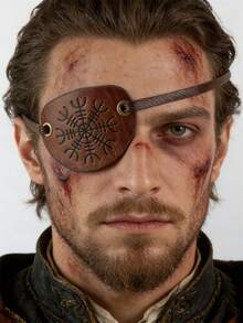 Medieval Embossed Pirate Eye Patch, Vintage Faux Leather Eye Mask Viking Accessories, Renaissance Eye Cover Cosplay - Brown - View 2
