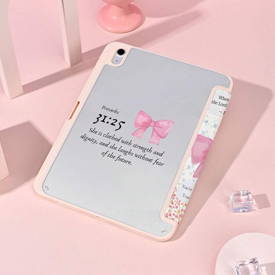 1件装 Coquette 美学圣经经文蝴蝶结平板电脑保护套，可折叠支架保护套，带笔槽，专为女孩设计，多角度支架保护套，自动休眠/唤醒，可爱平板电脑保护套，兼容 iPad Pro/Air/三星 Galaxy A9/S9/S7/S10+ - 彩色 - 查看 1