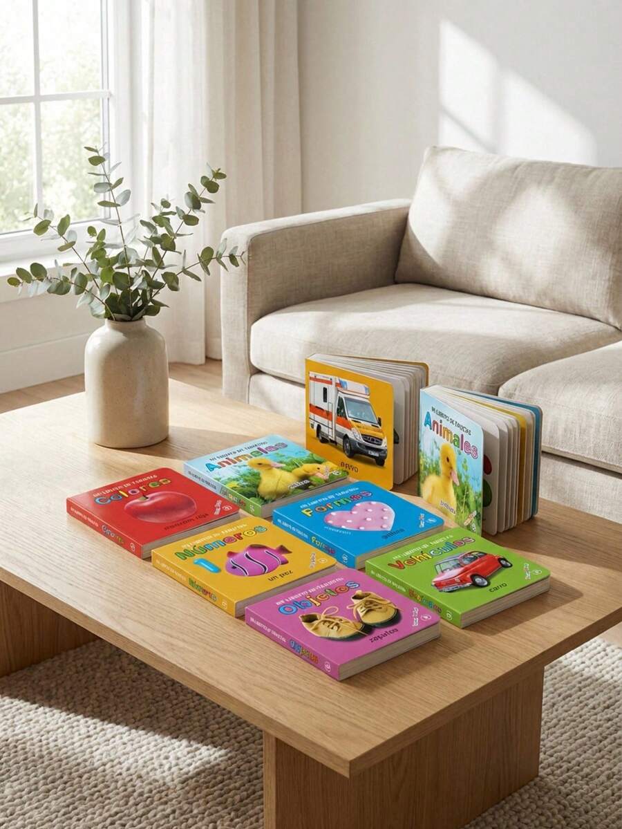 Set de 6 Libros Educativos de Cartón Duro para Bebés y Niños - Aprendizaje Temprano en Español: Animales, Colores, Números y Más. Juguete Montessori para Desarrollo del Lenguaje - Multicolor - Ver 1