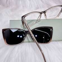 Women's Adult Clip-On Glasses, Acetate Nylon, 2 In 1, Square, Size M, BL8007 - marrom - 查看 3