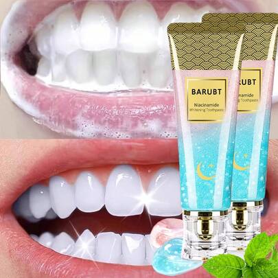 BARUBT 2 piezas Pasta de dientes blanqueadora con niacinamida - Sin flúor, limpieza profunda y elimina manchas en los dientes, refresca el aliento, fórmula natural, sin SLS y opción vegetariana